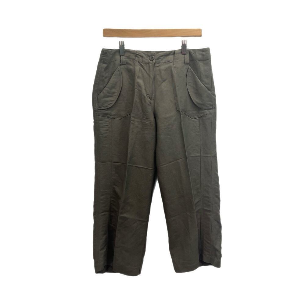 Sandro Womens Linen Blend Wide Leg Capri Pants Size 8 Olive Green NEW